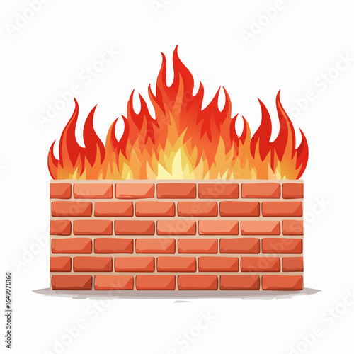red hot fire wall isolated on white