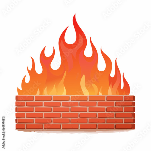 red hot fire wall isolated on white