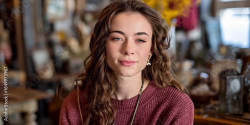 Wallpaper Mural Woman antiquing in a store with vintage collectibles and products - entrepreneurial store owner Torontodigital.ca