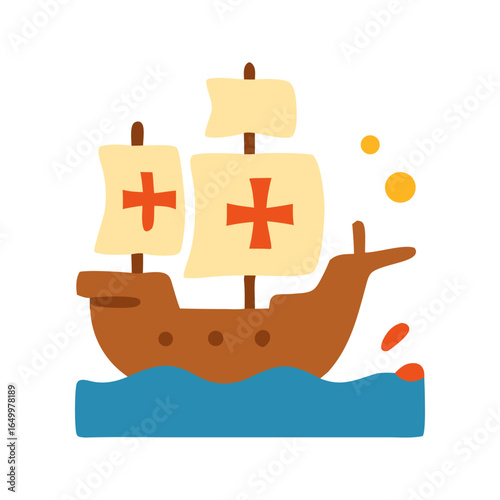 Historical journey brown caravel sailing gracefully on blue ocean waves, suitable for historical, travel, exploration, and adventure concepts.