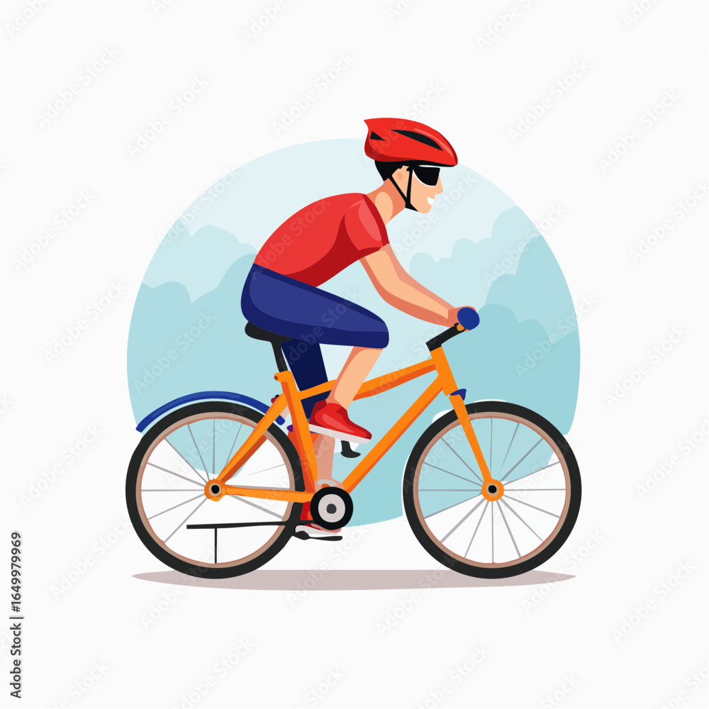 Fototapeta premium Flat style vector icon of a cyclist on a bicycle, representing cycling sport and outdoor activity.