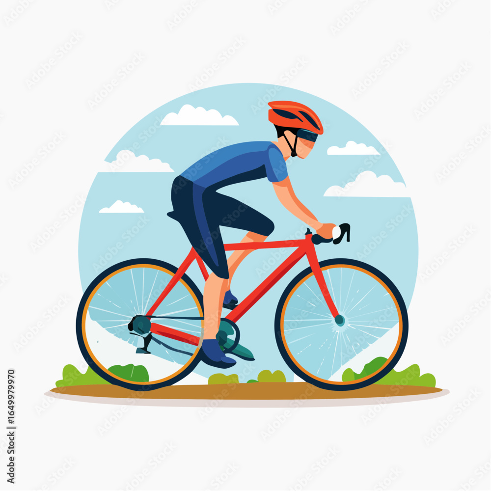 Fototapeta premium Flat style vector icon of a cyclist on a bicycle, representing cycling sport and outdoor activity.