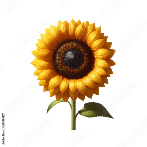 Ripe sunflower with yellow petals and dark middle, isolated on white background