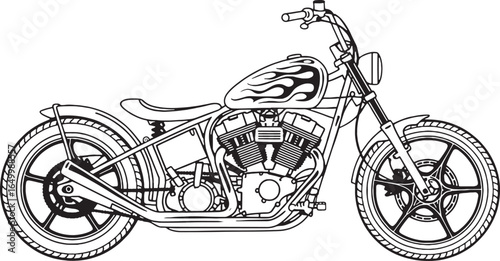 Black Motorcycle with Flame Design on Gas Tank