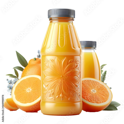 plastic bottle with orange juice isolated on white background