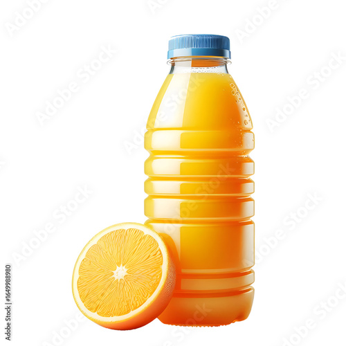 plastic bottle with orange juice isolated on white background