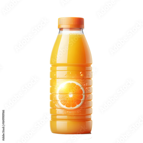 plastic bottle with orange juice isolated on white background