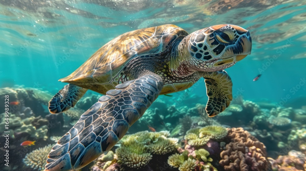Obraz premium Majestic Sea Turtle in Vibrant Coral Reef