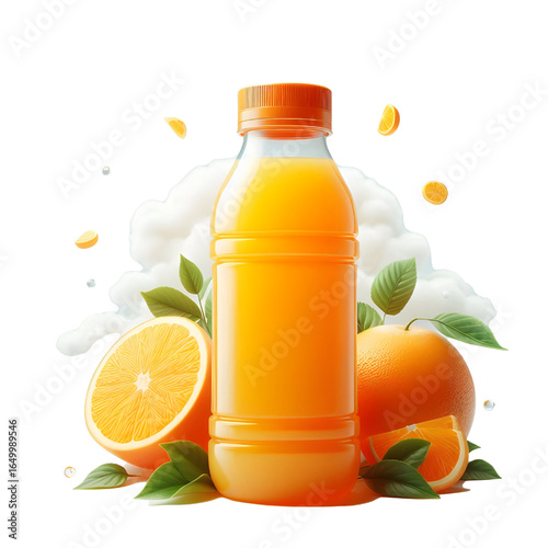 plastic bottle with orange juice isolated on white background