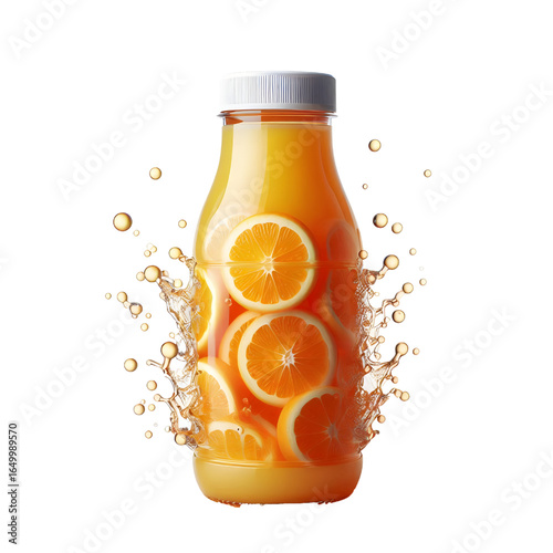 plastic bottle with orange juice isolated on white background