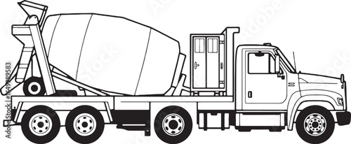Concrete Mixer Truck Line Art for Construction Industry vehicle