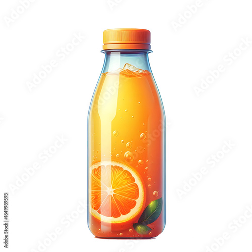 plastic bottle with orange juice isolated on white background