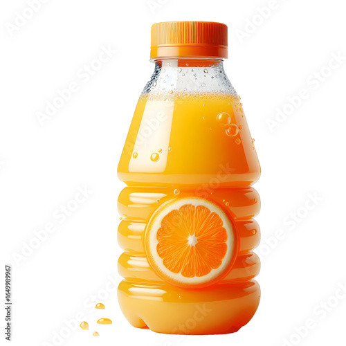 plastic bottle with orange juice isolated on white background