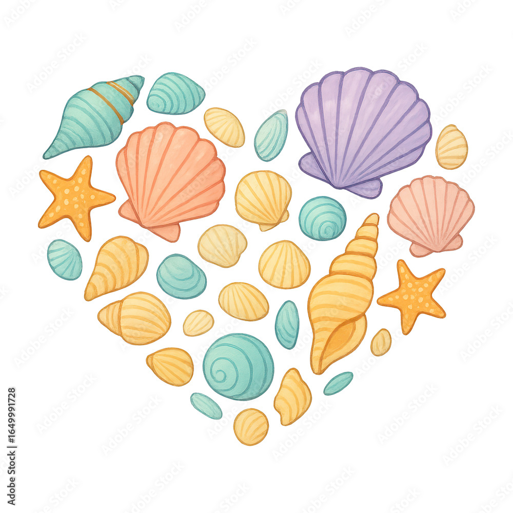 Obraz premium PNG Colorful seashell heart illustration