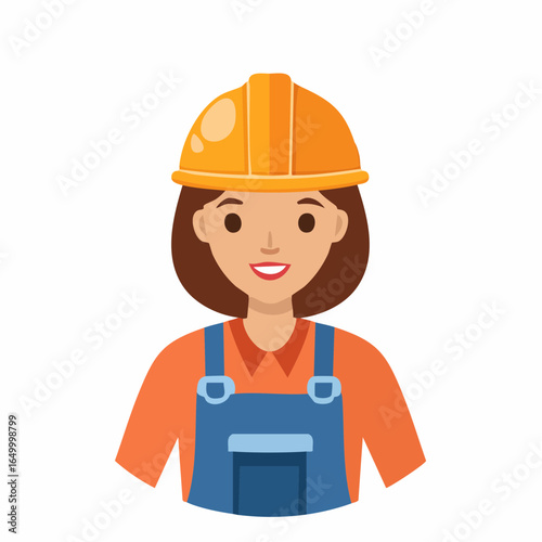 Flat vector icon of a construction worker with a hard hat, representing building and engineering professions.