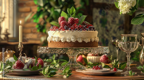 An elegant dessert display featuring mava as the centerpiece