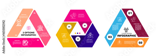 Vector triangle element for infographic set. Template for cycling diagram, graph, presentation. Business concept with 3 options, parts, steps or processes.	