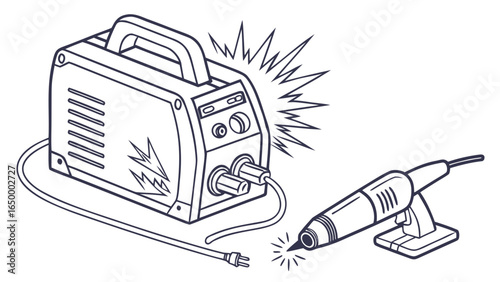 Welding machine vector illustration for metalwork and fabrication projects for industrial applications and diy