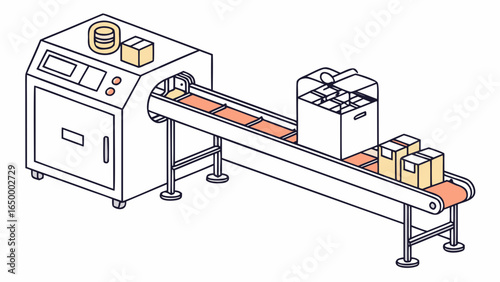 Automated conveyor belt system for packaging and shipping boxes in a modern factory line process flow
