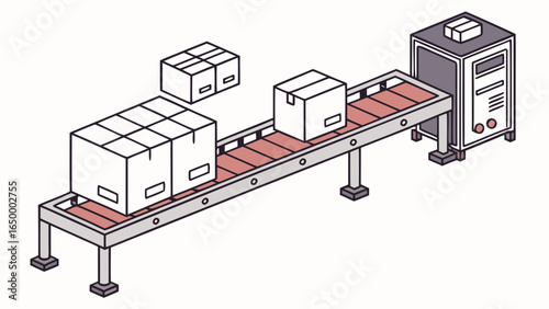 Conveyor belt system with boxes and machine for manufacturing and automation process industry line work