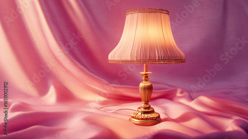 An elegant presentation of a Petromax lamp surrounded by soft textures. Pink background