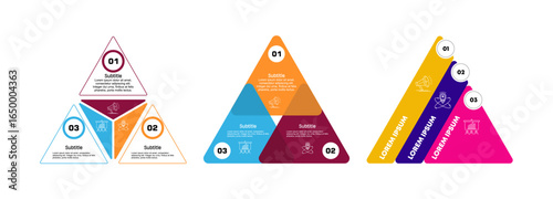 Vector triangle element for infographic set. Template for cycling diagram, graph, presentation. Business concept with 3 options, parts, steps or processes.