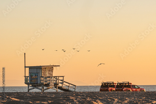 The lifeguard on the beautiful sunset of Los Angeles