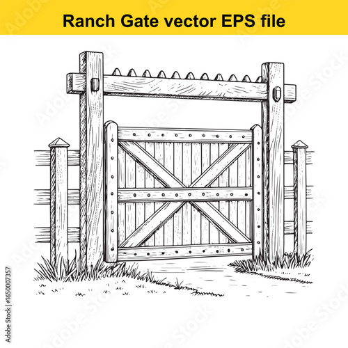 Rustic wooden ranch gate with cross bracing, a classic rural entrance illustration