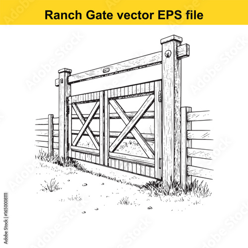 Rustic wooden ranch gate with cross bracing, a classic rural entrance illustration