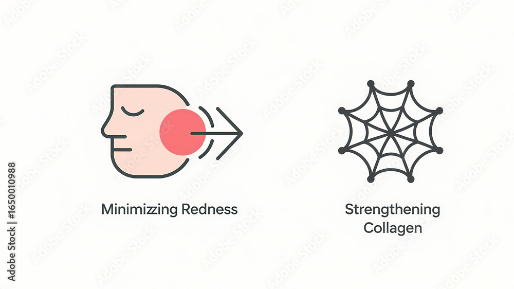 Obraz premium Reduce redness and enhance collagen icon: represents improving skin redness and enhancing skin support, used for sensitive repair and anti-aging care scenarios.