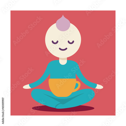 Tea Cup Meditating Peacefully Relaxing Vector