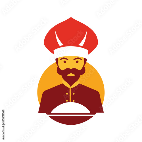 Traditional Maharaja Chef with Turban and Plate Logo