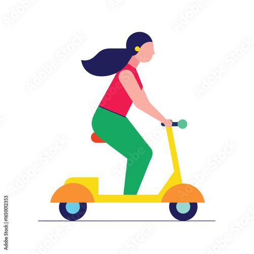 Young Woman Riding Colorful Electric Scooter