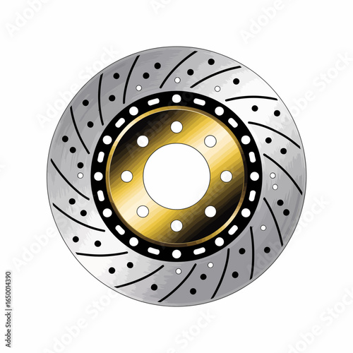 This image showcases a detailed braking disc with a shiny gold center and precision grooved surface, essential for high-performance vehicle braking systems and aesthetics.