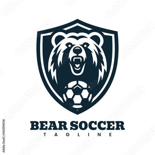 Bear Soccer Team Logo Featuring a Shield and Soccer Ball