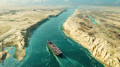 An interactive style map of the Suez Canal featuring key trade statistics