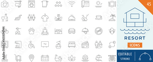 Resort icon collection set. Editable stroke.