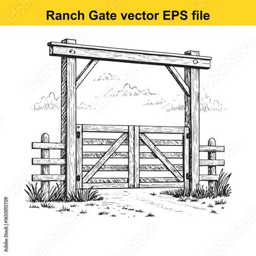 Rustic wooden ranch gate with cross bracing, a classic rural entrance illustration