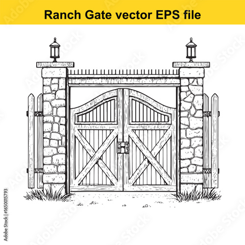 Rustic wooden ranch gate with cross bracing, a classic rural entrance illustration
