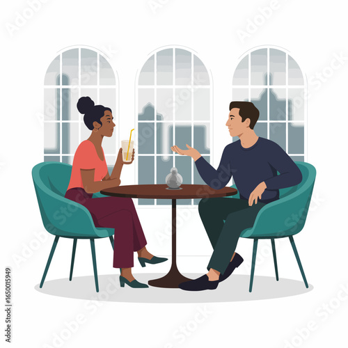 Two individuals navigate their connection while one engages with a phone, amid the cozy setting of a café that fosters intimate discussions and modern interactions.