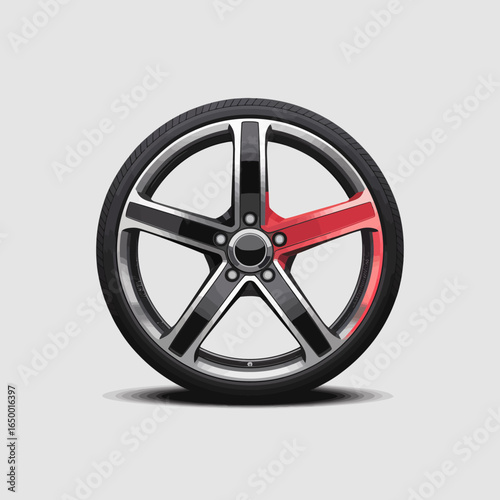 This vibrant image features a modern black wheel with striking red accents, showcasing a blend of performance and aesthetics that appeals to automotive enthusiasts and tuners alike.