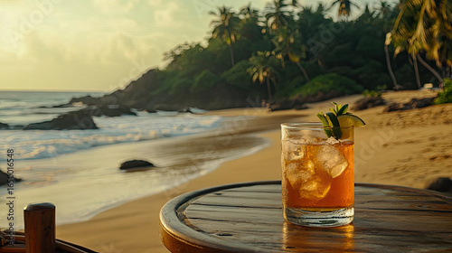 An inviting image of a tropical cocktail on a beachside table in Goa