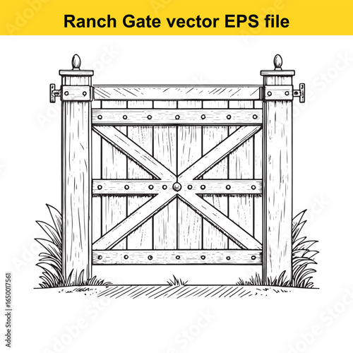 Rustic wooden ranch gate with cross bracing, a classic rural entrance illustration