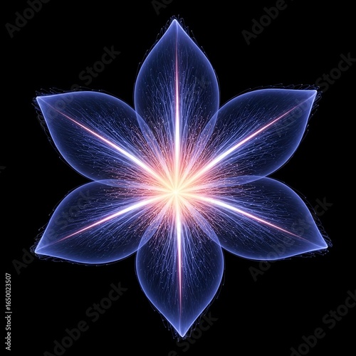 Fractal blue flower with abstract light patterns and colorful floral design