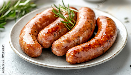 pork sausages on a plate light background