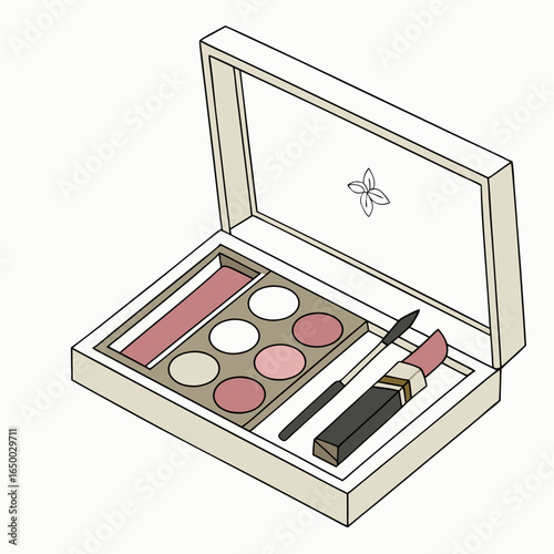 Makeup palette and lipstick with applicator cosmetic