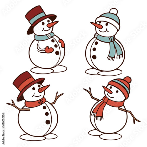 Snowmen with hats and scarves snowman winter