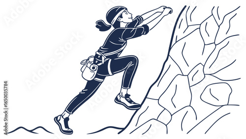Minimalist Outline Woman Climbing Rock Adventure Sport Illustration