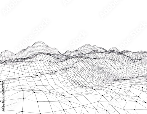 Abstract digital landscape with wireframe mesh, representing modern technology and data visualization