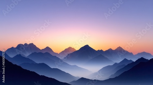 Stunning mountain silhouette at sunrise with layers of color.